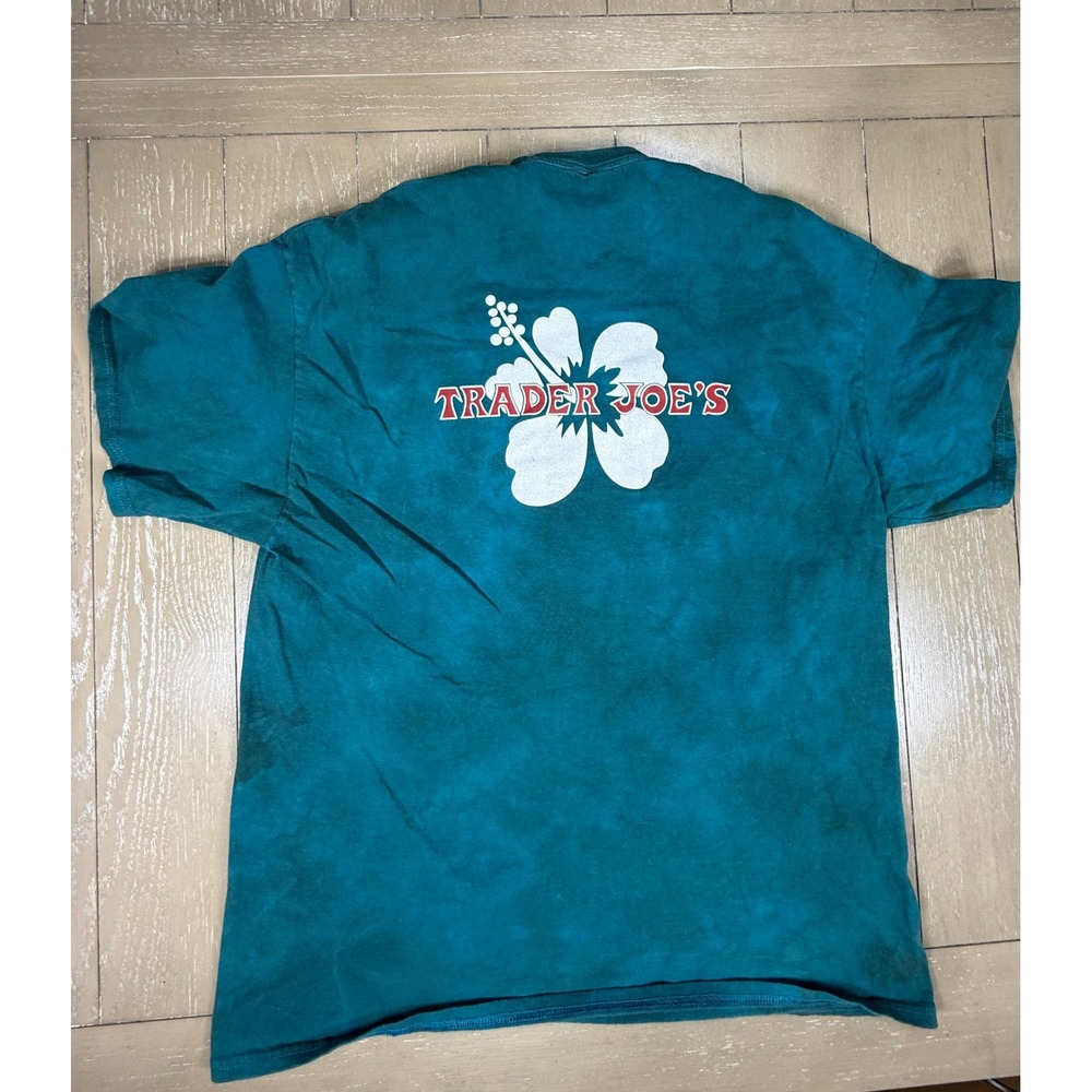 Trader Joe's‎ Shirt Mens XL Teal Tie Dye Hibiscus Flower CUSTOM